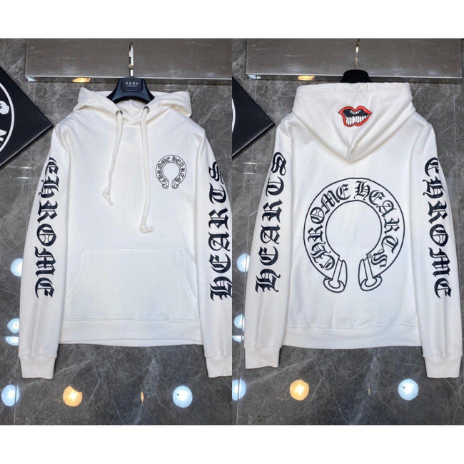Chrome Hearts Gothic Letter Sleeve Zip-Up Hoodie (White) Hover Image