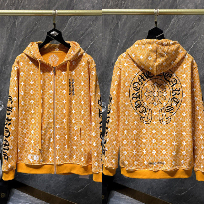Chrome Hearts Monogram Horseshoe Zip-Up Hoodie (Yellow/Brown) Hover Image