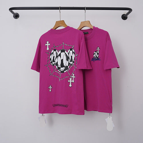 Chrome Hearts Barbed Wire & Geometric Ball Graphic Short Sleeve T-Shirt (Magenta) Hover Image