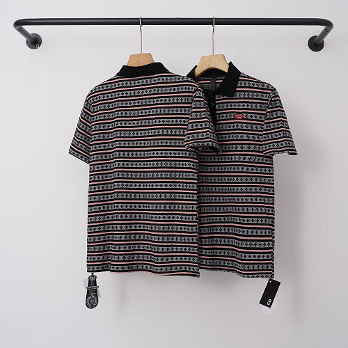 Chrome Hearts Dark Monogram Striped Short Sleeve Polo Shirt Hover Image