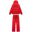 Sp5der Rhinestone Letter Graphic Red Hoodie and Sweatpants Tracksuit Set