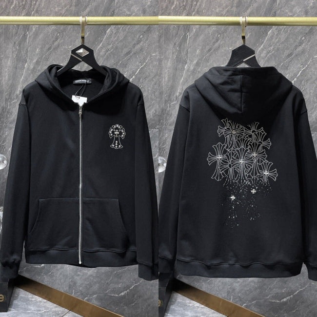 Chrome Hearts Starry Night Cross Zip-Up Hoodie (Black) Hover Image