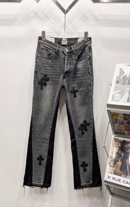 Chrome Hearts Gray-Black & Black Cross Patch Denim Jeans Hover Image
