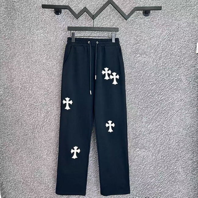 Chrome Hearts Offset Cross Applique Straight-Leg Lounge Pants (Black) Hover Image