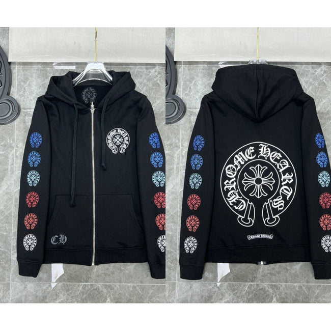 Chrome Hearts Gradient Cross Sleeve & Horseshoe Zip-Up Hoodie (Black) Hover Image