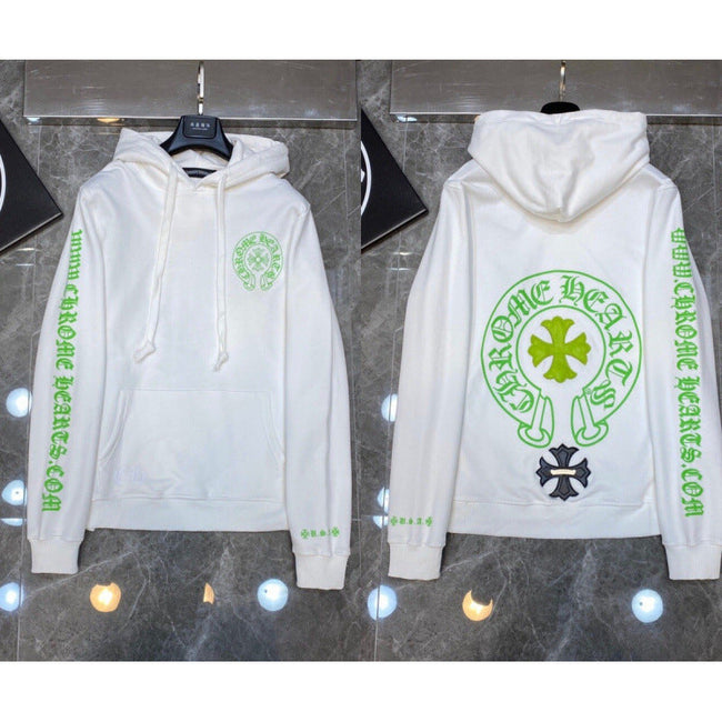 Chrome Hearts Neon Cross Horseshoe Zip-Up Hoodie (White) Hover Image
