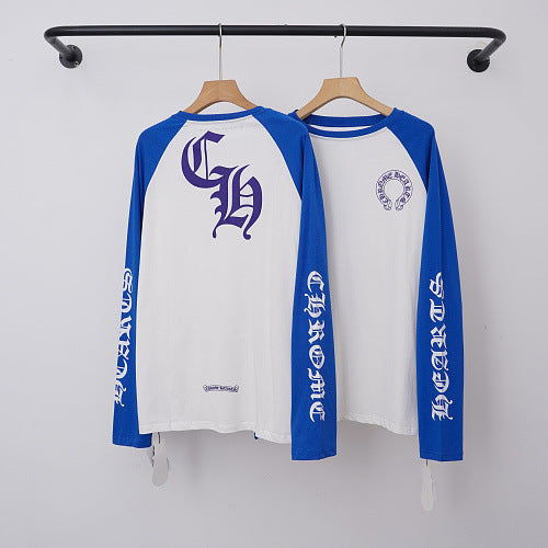 Chrome Hearts Raglan "CH" Gothic Script Long Sleeve (White/Blue) Hover Image