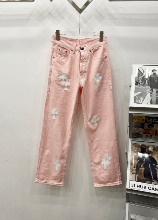 Chrome Hearts Pink Levi's 501 Cross Patch Denim Jeans Hover Image