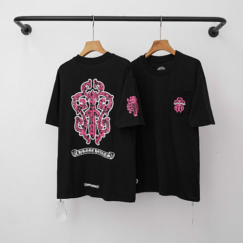 Chrome Hearts Pink Floral Vine Cross T-Shirt (Black) Hover Image