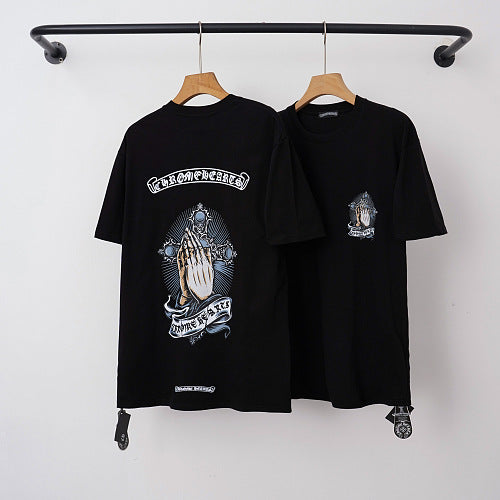 Chrome Hearts "Praying Hands" Graphic Short Sleeve T-Shirt (Black) Hover Image
