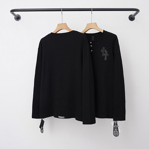 Chrome Hearts Dark Cross Motif Henley Long Sleeve (Black) Hover Image