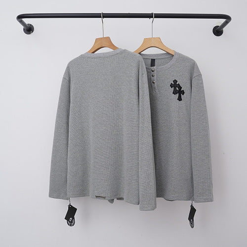 Chrome Hearts Cross Applique Henley Long Sleeve (Grey) Hover Image
