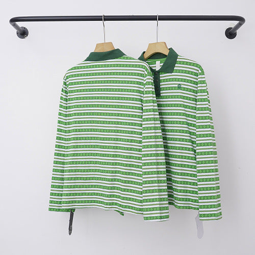 Chrome Hearts Fine Striped Long Sleeve Polo (Green) Hover Image