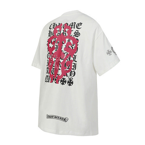 Chrome Hearts Pink Complex Scroll & Cross Short Sleeve T-Shirt (White) Hover Image