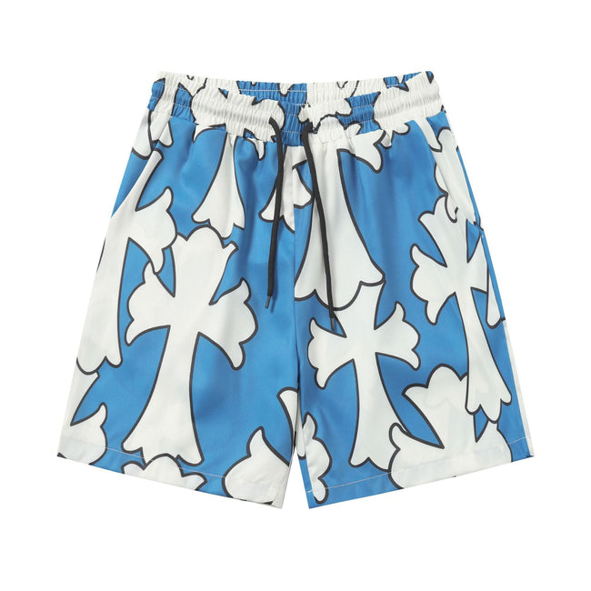 Chrome Hearts Blue & White Large Cross Print Sweatshorts Hover Image