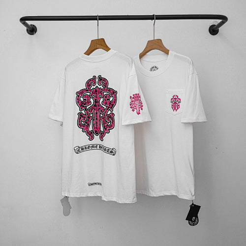 Chrome Hearts Pink Floral Vine Cross T-Shirt (White) Hover Image