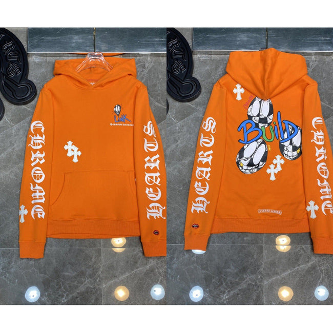 Chrome Hearts Cartoon Graphic & Cross Hoodie (Orange) Hover Image
