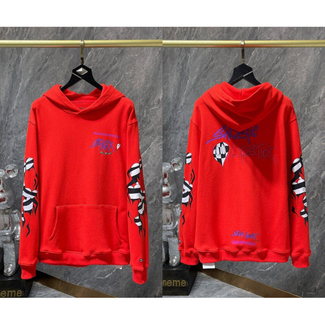 Chrome Hearts Checkerboard Lips Graphic Hoodie (Red) Hover Image