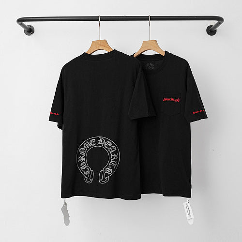 Chrome Hearts Red-Accented Sleeve & Horseshoe Short Sleeve T-Shirt (Black) Hover Image
