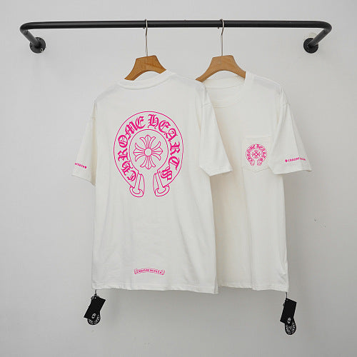 Chrome Hearts Pink Horseshoe Logo Short Sleeve T-Shirt (White) Hover Image