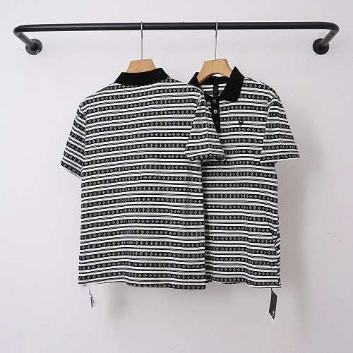 Chrome Hearts Monogram Striped Short Sleeve Polo Shirt (Black/White) Hover Image
