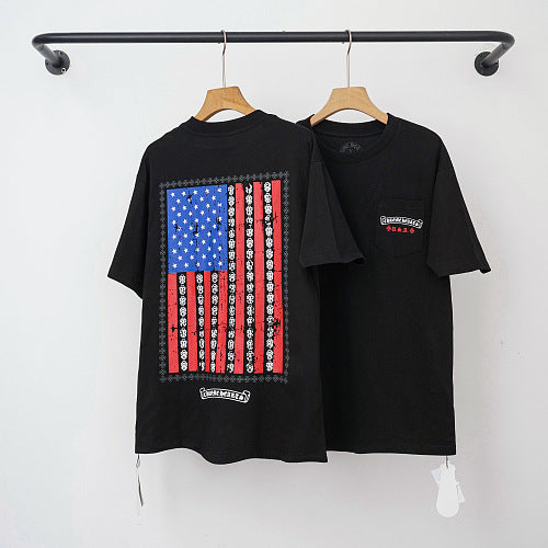 Chrome Hearts Vintage American Flag Graphic Short Sleeve T-Shirt (Black) Hover Image
