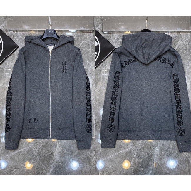 Chrome Hearts Gothic Letter Zip-Up Hoodie (Dark Grey) Hover Image