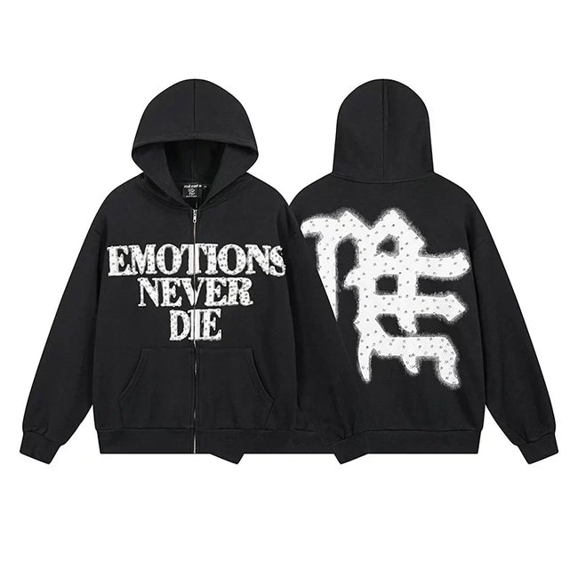 MIXED EMOTION "Emotions Never Die" Rhinestone Hoodie Hover Image