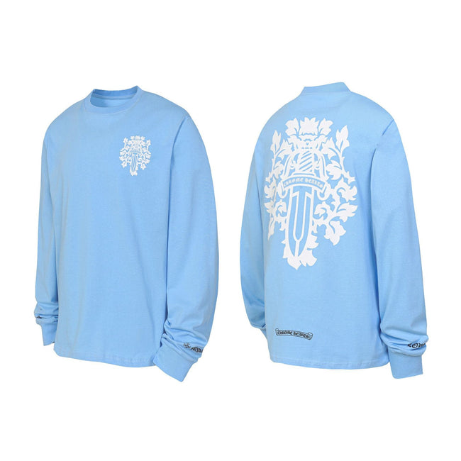 Chrome Hearts Dagger & Floral Vine Long Sleeve Sweatshirt (Light Blue) Hover Image