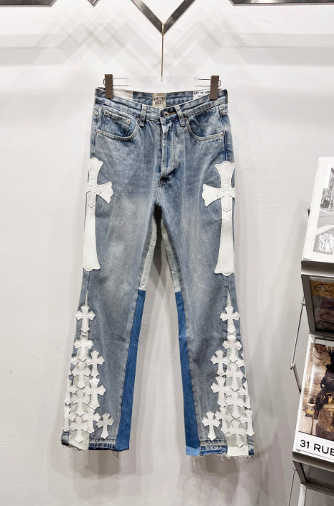 Chrome Hearts Classic Blue & White Large Cross Patch Denim Jeans Hover Image