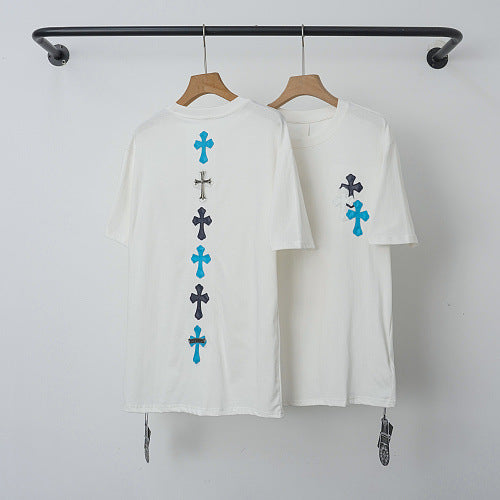 Chrome Hearts Vertical Gradient Blue Cross Short Sleeve T-Shirt (White) Hover Image