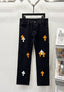 Chrome Hearts Black & Orange-White Cross Patch Denim Jeans