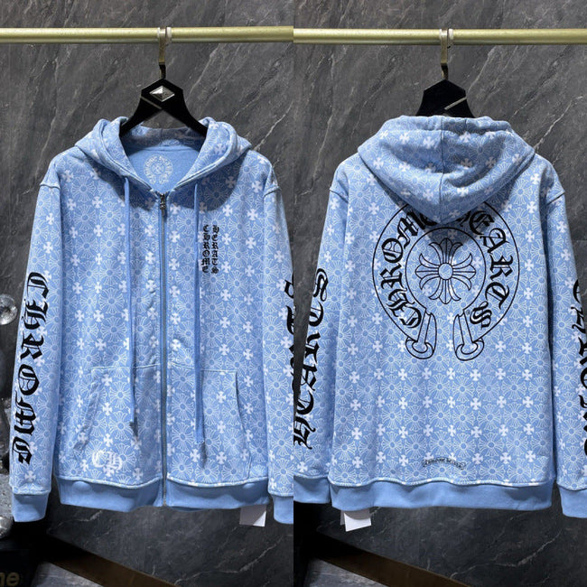 Chrome Hearts Monogram Horseshoe Zip-Up Hoodie (Light Blue) Hover Image