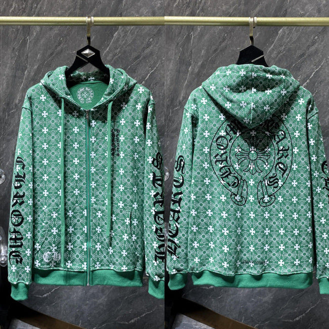 Chrome Hearts Monogram Horseshoe Zip-Up Hoodie (Green) Hover Image