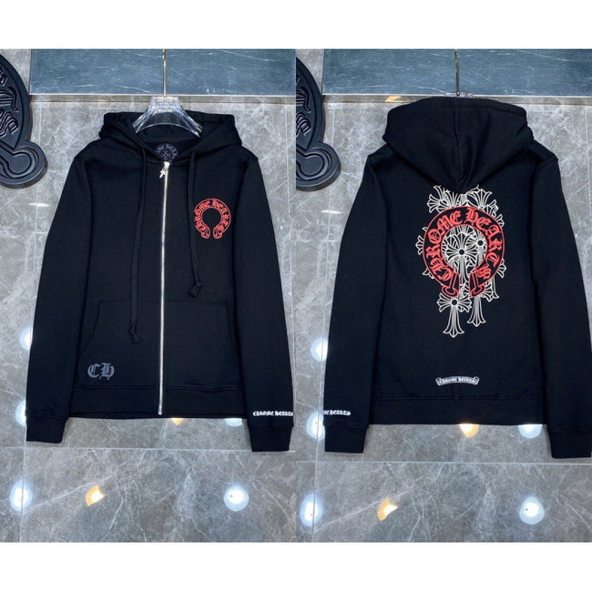 Chrome Hearts Red Horseshoe & Complex Cross Zip-Up Hoodie (Black) Hover Image