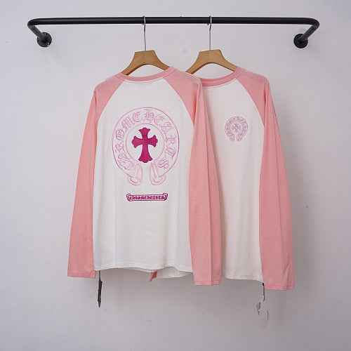 Chrome Hearts Raglan Pink Horseshoe & Cross Long Sleeve (White/Pink) Hover Image