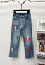 Chrome Hearts Classic Blue & Red-White Cross Patch Denim Jeans