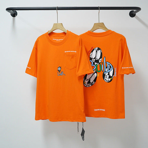 Chrome Hearts Cartoon Graphic & Lettering Short Sleeve T-Shirt (Orange) Hover Image