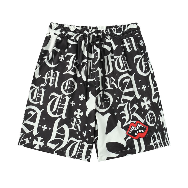 Chrome Hearts Black & White Gothic Monogram Lip Print Sweatshorts Hover Image
