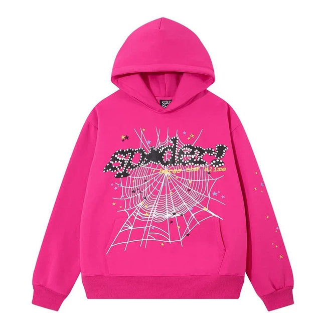 SP5DER Web Graphic Pullover Hoodie and Sweatpants Matching Set - Pink Main Image