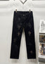 Chrome Hearts Black Leather Cross Patch Denim Jeans
