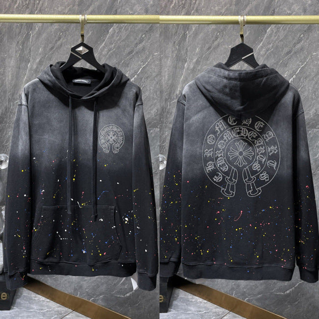 Chrome Hearts Gradient Black/Grey Paint Splatter Horseshoe Hoodie Hover Image