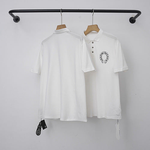 Chrome Hearts Horseshoe Logo Short Sleeve Polo Shirt (White) Hover Image