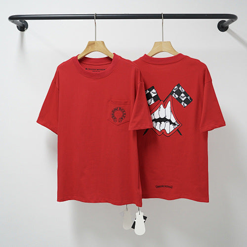Chrome Hearts Checkerboard Lips Graphic Short Sleeve T-Shirt (Red) Hover Image