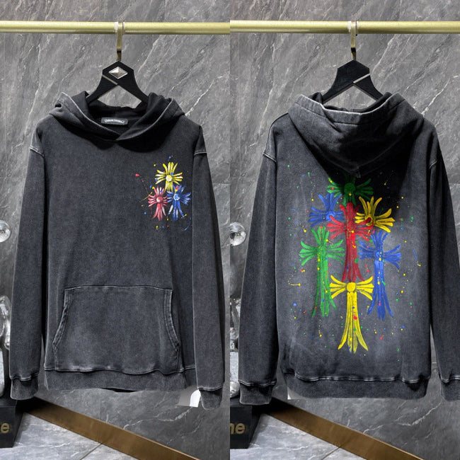 Chrome Hearts Vintage-Wash Multi-Color Cluster Cross Hoodie (Black) Hover Image