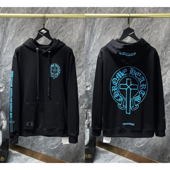 Chrome Hearts Cyan Blue Large Cross & Horseshoe Hoodie (Black) Hover Image