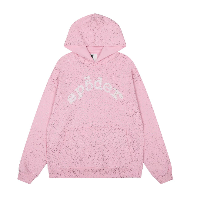 Sp5der Rhinestone Letter Graphic Light Pink Pullover Hoodie Hover Image