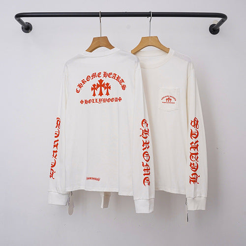 Chrome Hearts "HOLLYWOOD" Gothic Script & Cross Long Sleeve (White) Hover Image
