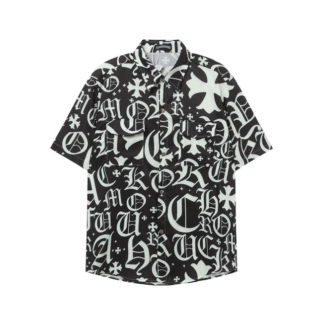 Chrome Hearts Black & White Monogram All-Over Print Short-Sleeve Shirt Hover Image