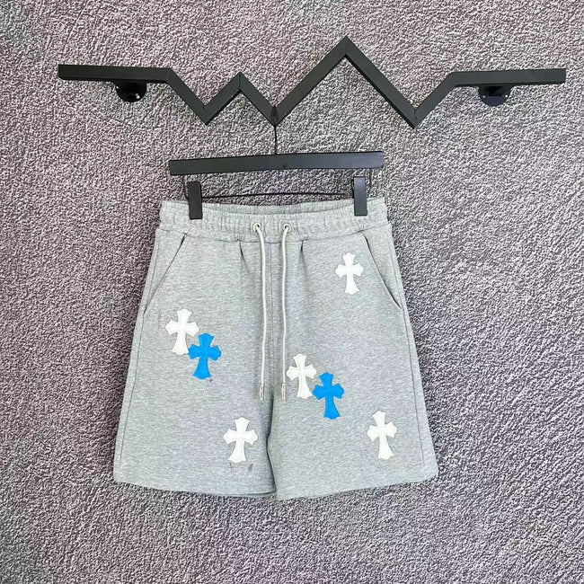 Chrome Hearts Light Gray & White-Blue Cross Patch Sweatshorts Hover Image
